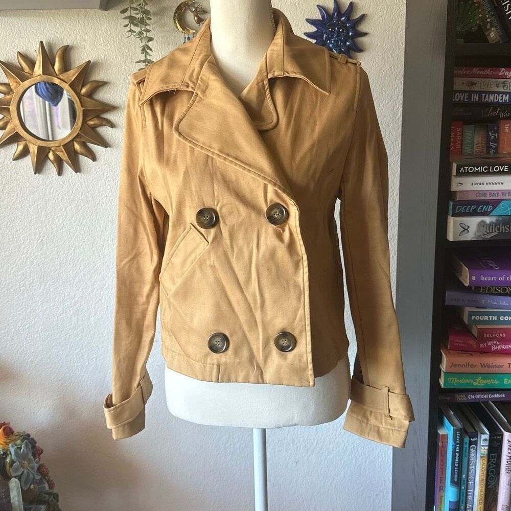 Shinestar Size Medium Tan Cropped Peacoat Womens